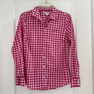 J. Crew Pink and White Gingham Check Button Up Cotton Long Sleeve Shirt